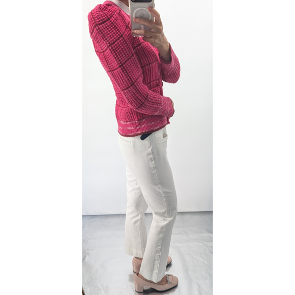 NWT L'Agence Jenni V-neck Cropped Knit Cardigan Size L Hot Pink #3E515 - Picture 6 of 15